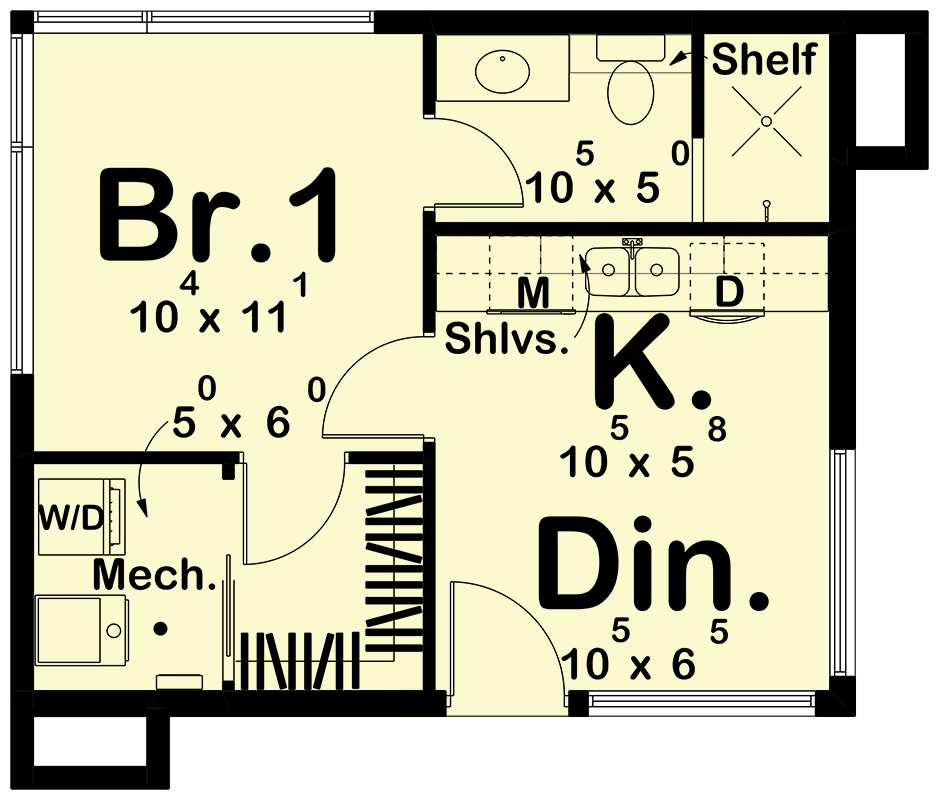 Plan 623468DJ: Contemporary ADU with 1 Bedroom - 373 Sq Ft - Floor Plan - Main Level - Contemporary