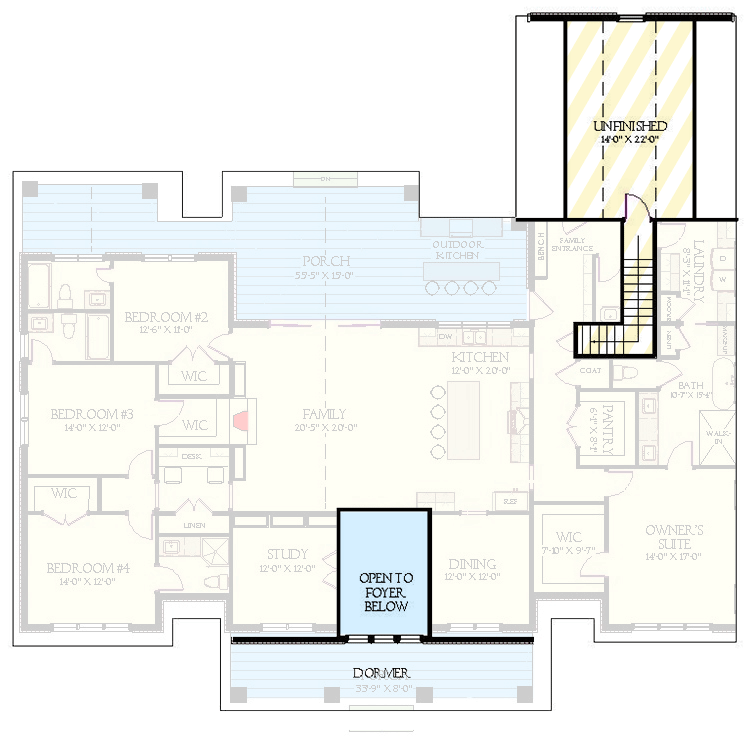 Plan 46527LA: 4-Bedroom Modern Farmhouse Plan with Outdoor Kitchen - 3003 Sq Ft - Floor Plan - 2nd Floor - Farmhouse, Modern Farmhouse, New American