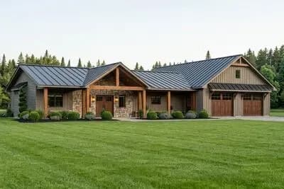 3-Bed Contemporary Barndominium House Plan with 4-Car Garage - 1633 Sq Ft