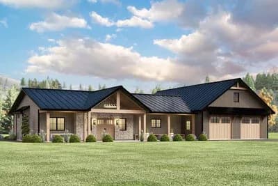 3-Bed Contemporary Barndominium House Plan with 4-Car Garage - 1633 Sq Ft
