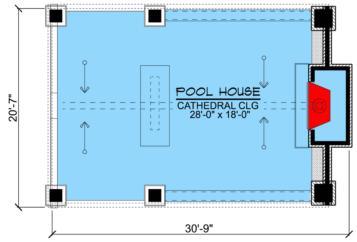 Plan 135320GRA: Pool House with Outdoor Fireplace - 816 Sq Ft - Floor Plan - Main Level - Craftsman, Mountain