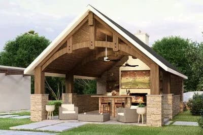 Pool House with Outdoor Fireplace - 816 Sq Ft