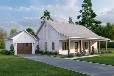 3-Bed Country House Plan with Covered Front Porch - 1363 Sq Ft