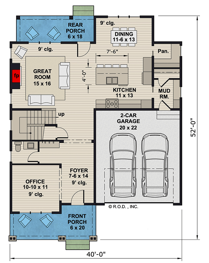 Plan 14899RK: Two-Story Traditional House Plan with 4-Bedrooms - 2426 Sq Ft - Floor Plan - Main Level - Country, Shingle, Traditional