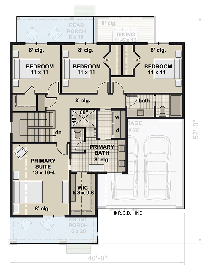 Plan 14899RK: Two-Story Traditional House Plan with 4-Bedrooms - 2426 Sq Ft - Floor Plan - 2nd Floor - Country, Shingle, Traditional