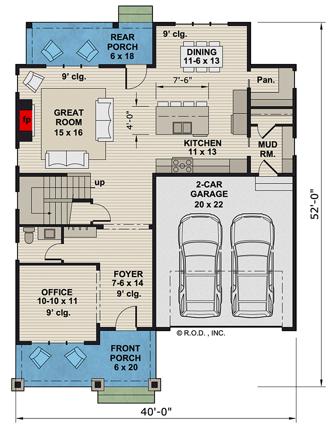 Plan 14900RK: Two-Story Craftsman House Plan with Second Floor Master Suite - 2426 Sq Ft - Floor Plan - Main Level - Country, Craftsman, Traditional