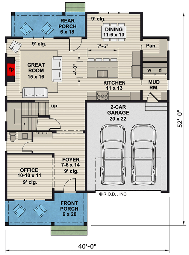 Plan 14901RK: Two-Story Modern Farmhouse Plan with Loft - 2518 Sq Ft - Floor Plan - Main Level - Country, Farmhouse, Modern Farmhouse