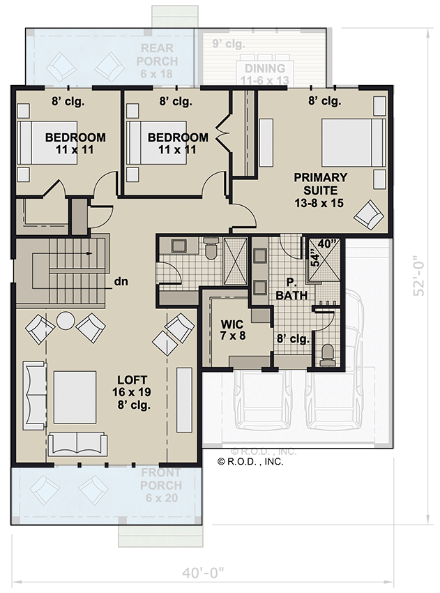 Plan 14901RK: Two-Story Modern Farmhouse Plan with Loft - 2518 Sq Ft - Floor Plan - 2nd Floor - Country, Farmhouse, Modern Farmhouse