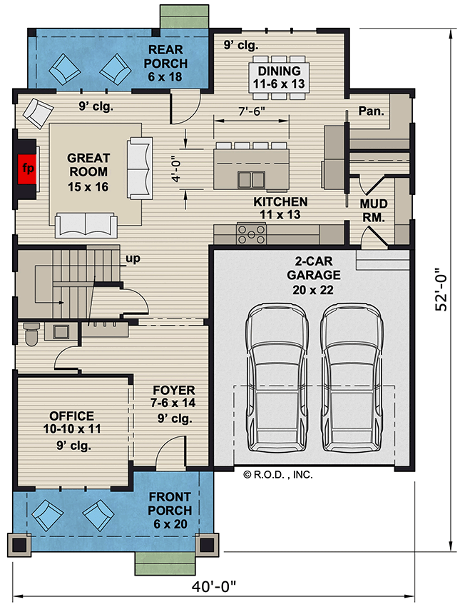 Plan 14905RK: 4-Bed Traditional House Plan with Home Office - 2476 Sq Ft - Floor Plan - Main Level - Country, Traditional