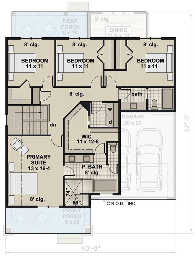 Plan 14905RK: 4-Bed Traditional House Plan with Home Office - 2476 Sq Ft - Floor Plan - 2nd Floor - Country, Traditional