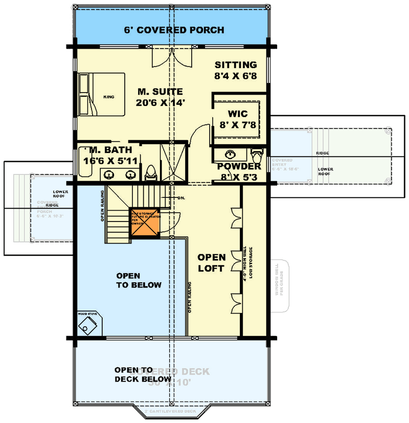 Plan 350087GH: 3-Bed Log Cabin House Plan with Two-Story Great Room - 2346 Sq Ft - Floor Plan - 2nd Floor - Country, Log Cabin, Mountain