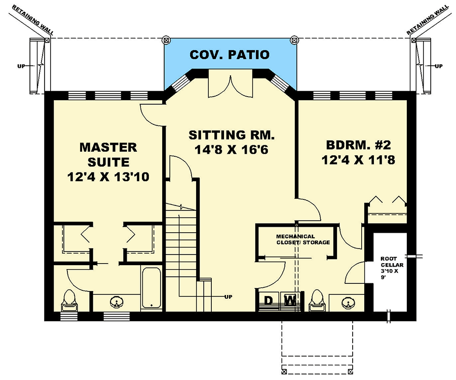 Plan 350088GH: 2-Bed Traditional House Plan with Lower Level Master Suite - 2244 Sq Ft - Floor Plan - Lower Level - Country, Traditional