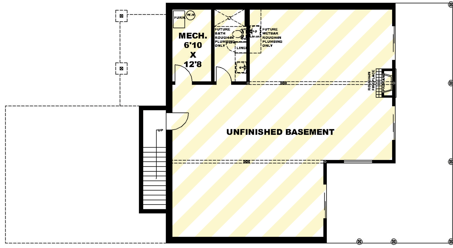 Plan 350097GH: 2-Bed Mountain Ranch House Plan with Rear Deck - 1512 Sq Ft - Floor Plan - Unfinished Basement  - Craftsman, Mountain, Ranch