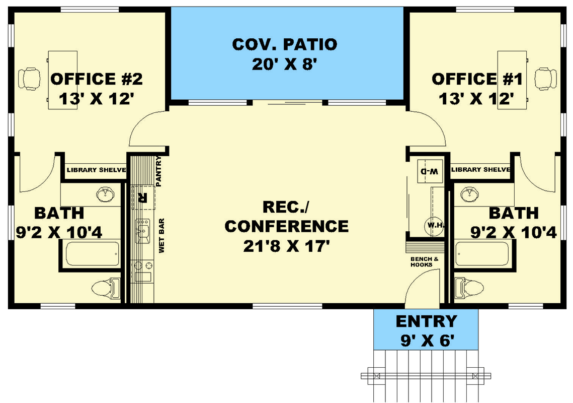Plan 350099GH: Country Style Home Office and Conference Room- 1088 Sq Ft - Floor Plan - Main Level - Country, Craftsman