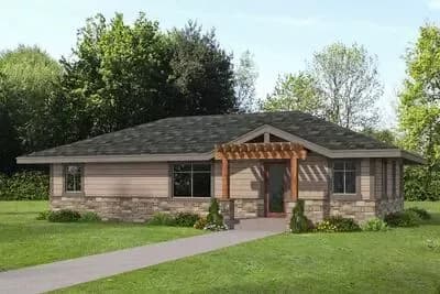 Single Story Craftsman Ranch House Plan with Two Master Suites - 1088 Sq Ft