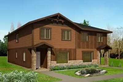 Two-Story Duplex House Plan with 4 Bedrooms and 1543 Sq Ft Per Unit