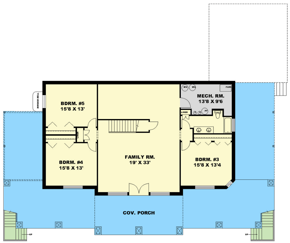 Plan 350108GH: 5-Bed Craftsman Ranch House Plan with Wrap-Around Porch - 4258 Sq Ft  - Floor Plan - Lower Level - Craftsman, Ranch