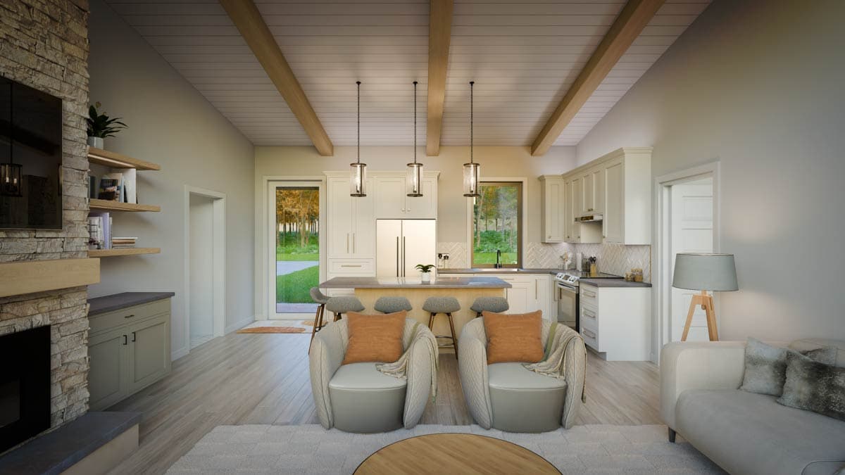 Plan 911052JVD: Single-Story Modern House Plan with Open Concept Living - 1040 Sq Ft - Image #6 - Contemporary, Modern