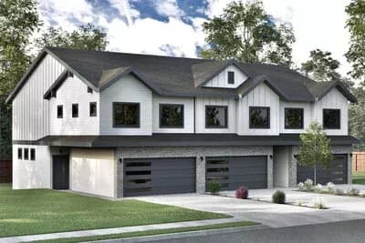 Two-Story New American Triplex House Plan with 3-Bed Units - 1447 Sq Ft