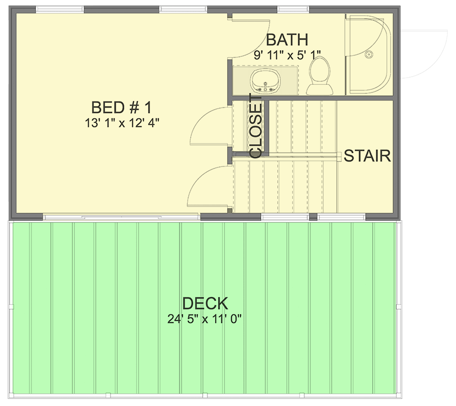 Plan 61579UT: Modern ADU House Plan with Second-Floor Deck - 782 Sq Ft - Floor Plan - 2nd Floor - Modern