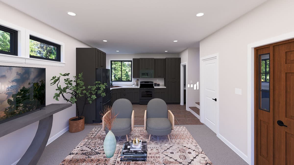 Plan 61579UT: Modern ADU House Plan with Second-Floor Deck - 782 Sq Ft - Image #5 - Modern