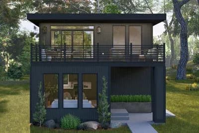 Modern ADU House Plan with Second-Floor Deck - 782 Sq Ft