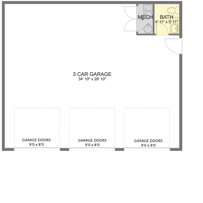 Plan 61580UT: 3-Car Garage ADU Plan with 2-Bed Apartment Above - 1104 Sq Ft - Floor Plan - Main Level - Contemporary, Transitional