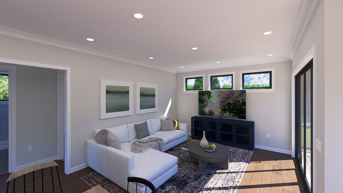 Plan 61580UT: 3-Car Garage ADU Plan with 2-Bed Apartment Above - 1104 Sq Ft - Image #10 - Contemporary, Transitional