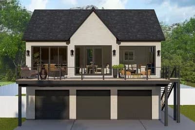 3-Car Garage ADU Plan with 2-Bed Apartment Above - 1104 Sq Ft