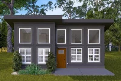 Sinlge-Story Contemporary ADU House Plan with Clustered Beds - 864 Sq Ft 