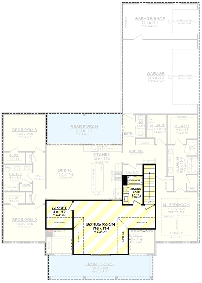 Plan 51988HZ: 4-Bed Country Farmhouse Plan with Workshop and Bonus Room - 2585 Sq Ft - Floor Plan - 2nd Floor - Country, Farmhouse, Modern Farmhouse, New American
