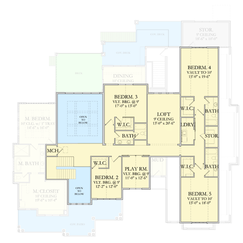 Plan 490134NAH: 5-Bed New American House Plan with Optional Sports Court - 5522 Sq Ft - Floor Plan - 2nd Floor - European, New American, Transitional