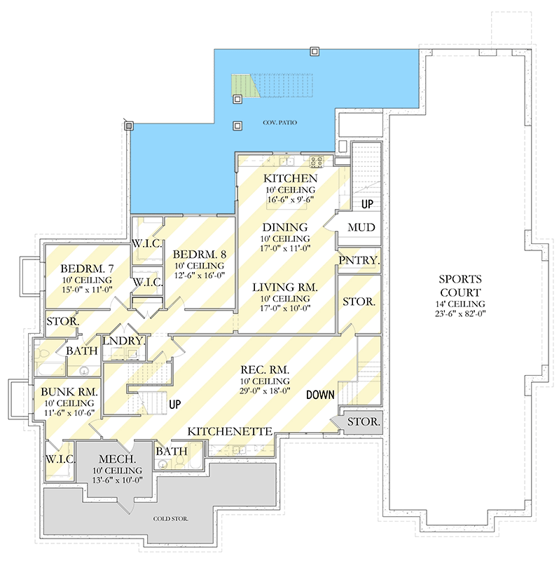 Plan 490134NAH: 5-Bed New American House Plan with Optional Sports Court - 5522 Sq Ft - Floor Plan - Optional Lower Level - European, New American, Transitional