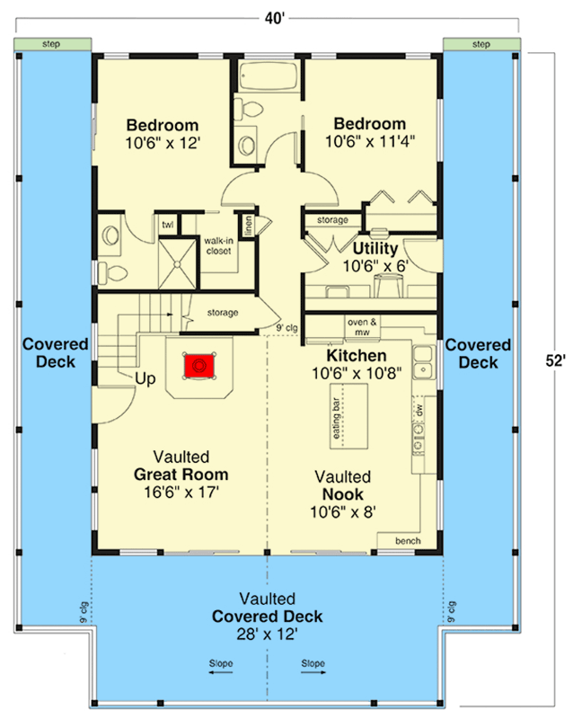 Plan 72452DA: A-Frame Mountain House Plan with Wrap-Around Porch - 1540 Sq Ft - Floor Plan - Main Level - A-Frame, Mountain