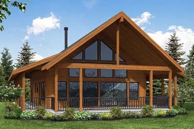 A-Frame Mountain House Plan with Wrap-Around Porch - 1540 Sq Ft