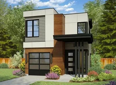 3-Bed Narrow Contemporary House Plan with Open Concept Living - 1708 Sq Ft