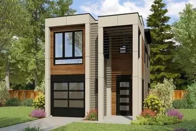 Two-Story Narrow Contemporary House Plan with 3-Bedrooms Upstairs - 1708 Sq Ft