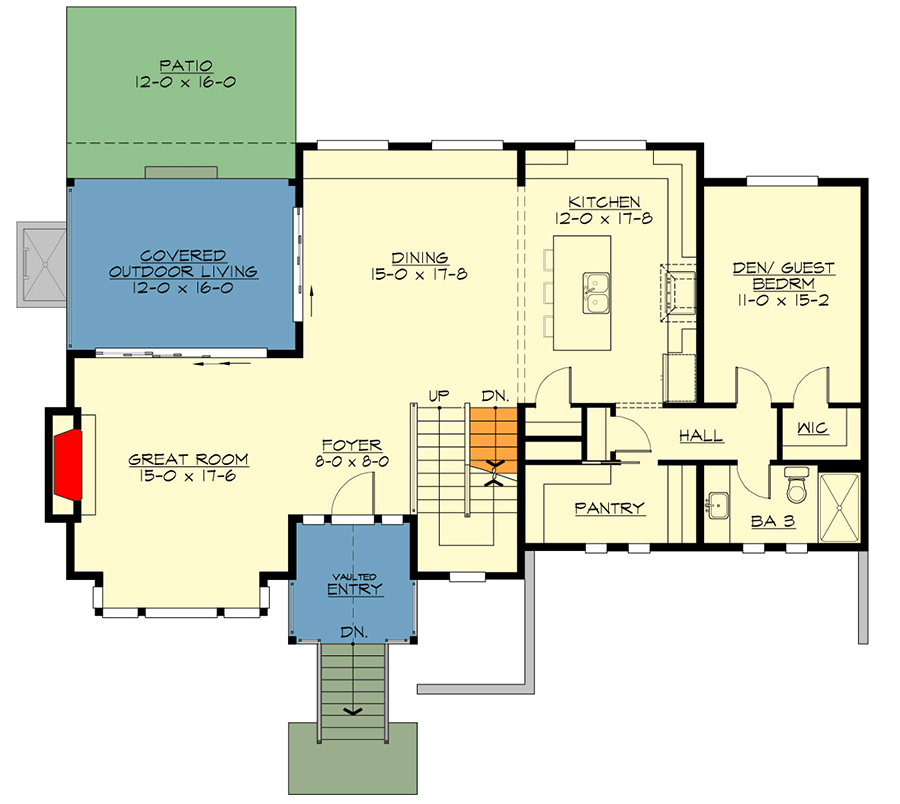 Plan 23993JD: 4 or 5 Bed Contemporary Northwest House Plan with Media Room - 3625 Sq Ft - Floor Plan - Main Level - Contemporary, Craftsman, Northwest
