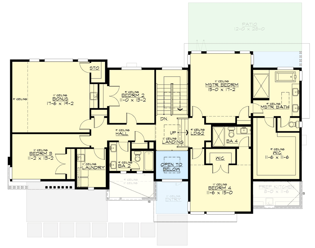 Plan 23996JD: 4-Bed Northwest House Plan with Bonus Room - 3622 Sq Ft - Floor Plan - 2nd Floor - Contemporary, Northwest