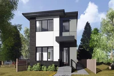 Two-Story Narrow Contemporary House Plan with - 1908 Sq Ft