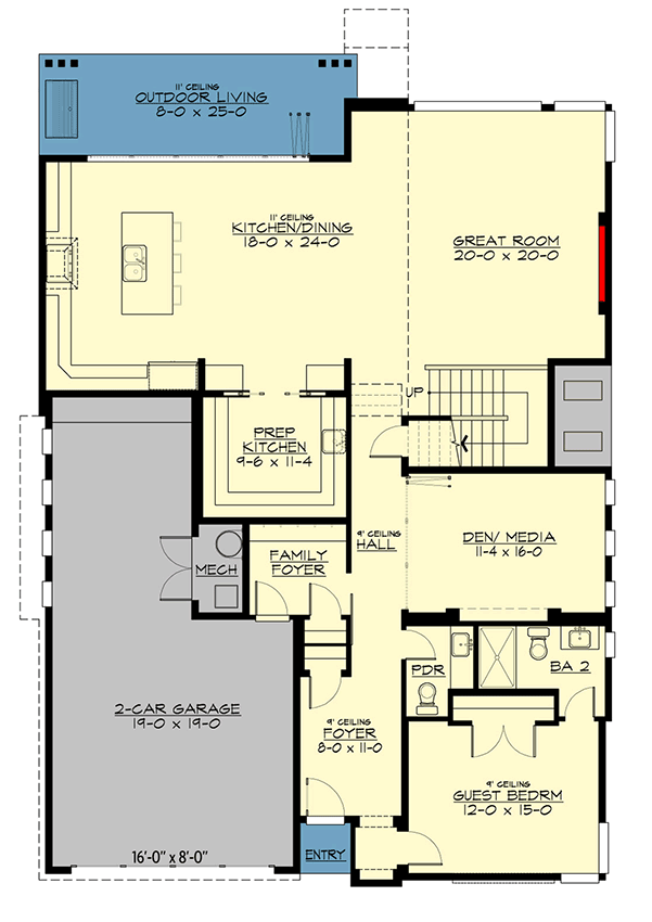Plan 230002JD: Two-Story Contemporary House Plan with Prep Kitchen - 4193 Sq Ft - Floor Plan - Main Level - Contemporary, Modern, Northwest