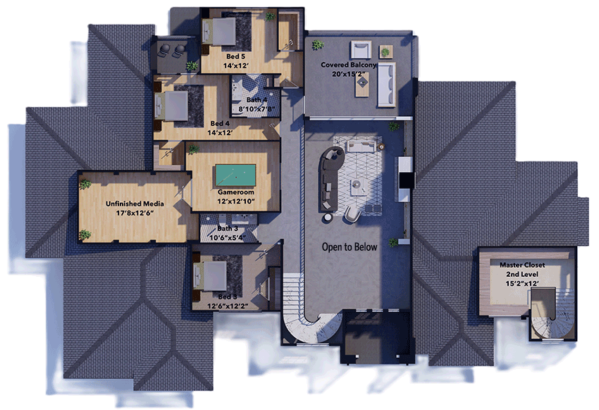 Plan 430103LY: 5-Bed Mediterranean House Plan with Outdoor Kitchen - 5017 Sq Ft - Floor Plan - 2nd Floor - Mediterranean, Tuscan