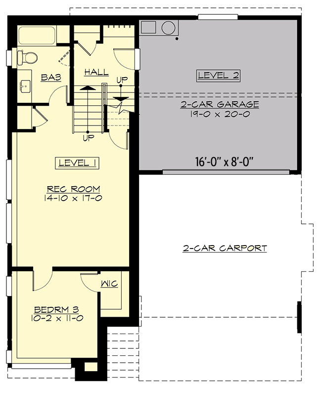 Plan 230006JD: 3-Bed Contemporary House Plan with Rooftop Deck - 2836 Sq Ft - Floor Plan - Lower Level - Contemporary, Modern