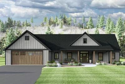 2-Bed Single-Story Country House Plan with Home Office 1981 Sq Ft