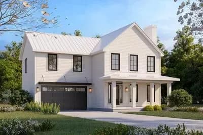 Two-Story Country Farmhouse Plan with 4 Bedrooms Upstairs - 1826 Sq Ft
