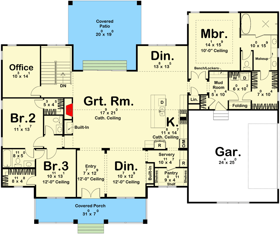 Plan 623469DJ: One-Story Modern Farmhouse Plan with Home Office - 2643 Sq Ft - Floor Plan - Main Level - Country, Farmhouse, Modern Farmhouse, New American