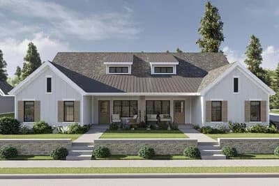 Modern Farmhouse Multi-Family House Plan with 3-Bed Units - 1483 Sq Ft Per Unit