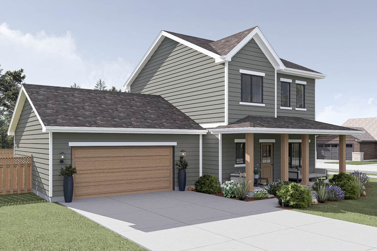 Plan 623471DJ: Two-Story Traditional House Plan with 3-Bedrooms Upstairs - 1377 Sq Ft - Image #11 - Country, Traditional