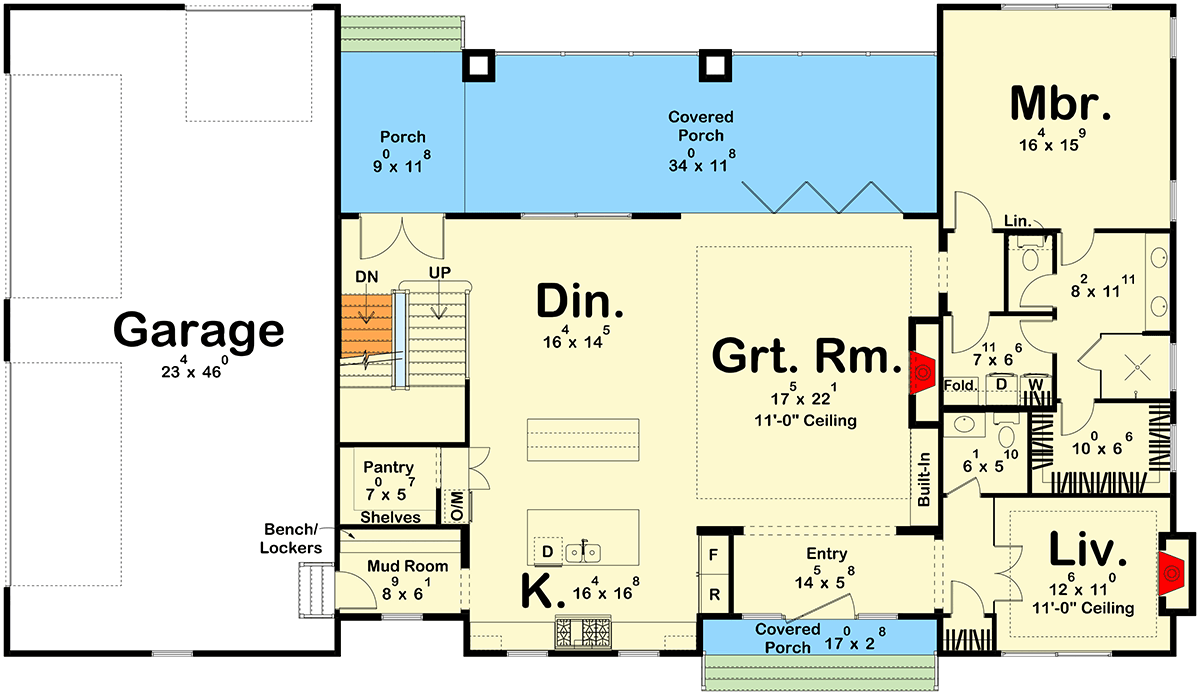 Plan 623472DJ: Two-Story Scandinavian House Plan with Jack and Jill Bathrooms - 3359 Sq Ft - Floor Plan - Main Level - Contemporary, Modern, Scandinavian