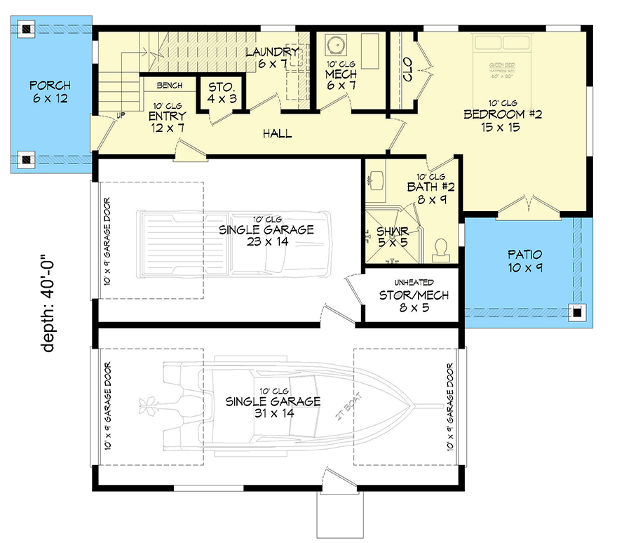 Plan 680510VR: Contemporary 3-Story Modern House Plan with Rooftop Deck and Sauna - 2147 Sq Ft - Floor Plan - Main Level - Contemporary, Mid Century Modern, Modern, Mountain, Vacation